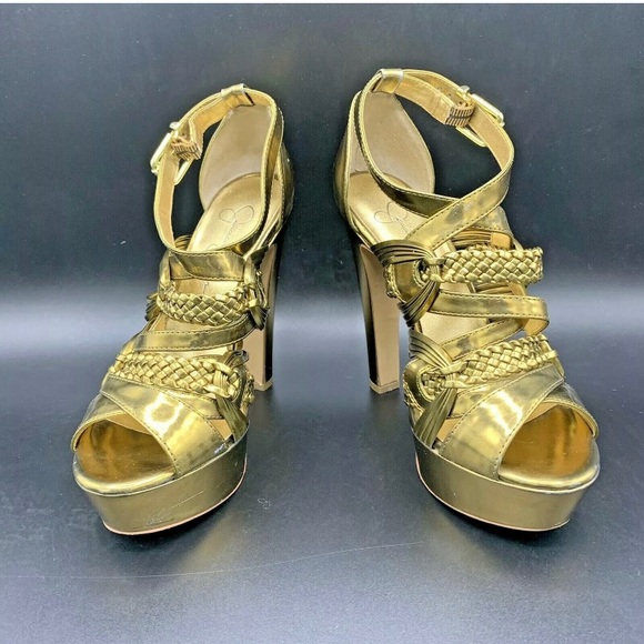 Jessica Simpson Gold Metallic Platform Sandal Heel - Picture 2 of 12